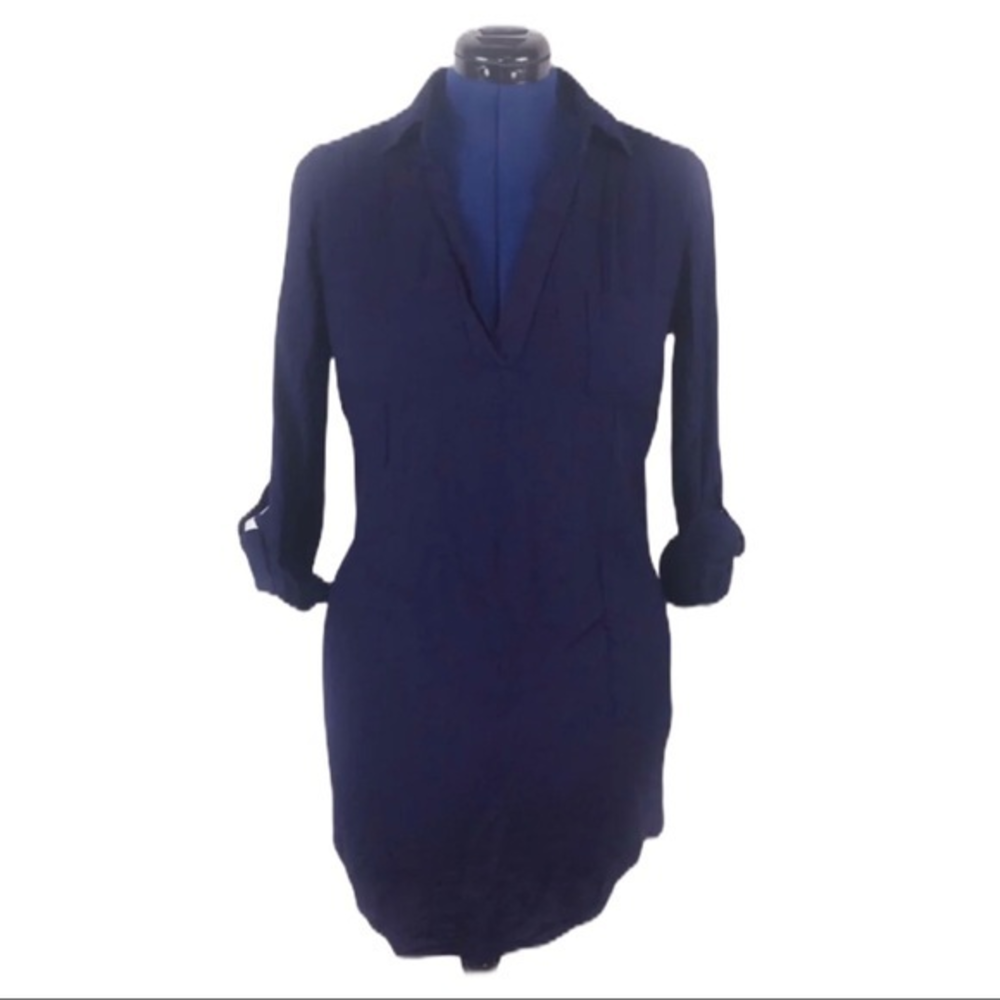 Anthropologie Sparkle & Fade M blue v neck 3/4‎ rolled tab sleeves shirt dress